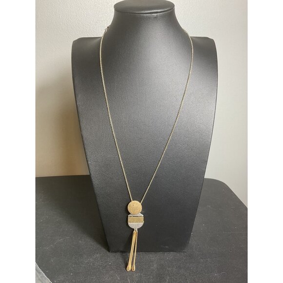 Geometric Gold & Silver Pendant Necklace With Adjustable Chain - Picture 1 of 3